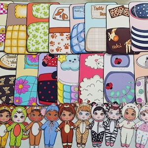 Druckbare Papierpuppe 16 -Süße Tier Bett & Kleidung, Tierkostüm Tier Dressup Kit Geschenk für Kinder. Kinderspiele,Kinderspiel und Spaß.