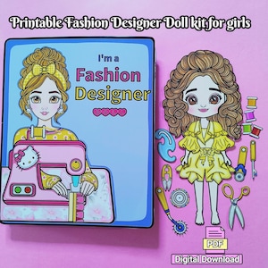 Paper Printable Fashion designer Doll for girls. Printable Paper Doll,Kit for kids preschool games, Toddler busy book, kids game.