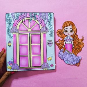 Casa delle bambole con sirena stampabile su carta, kit per il trucco, attività di libri di carta per bambini, kit fai da te per bambini, download immediato, PDF
