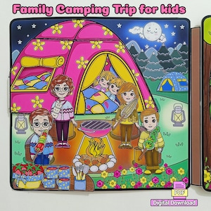 Libro stampabile "Gita in campeggio in famiglia" per bambini. Regalo per bambini. Giochi per bambini, gioco e divertimento.