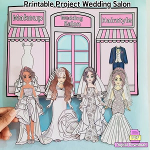 Hochzeit Salon Papierpuppe besetzt Buch, Printables, Dijital Download, Geschenk für Kinder. Kinderspiele, Kinderspiel und Spaß.