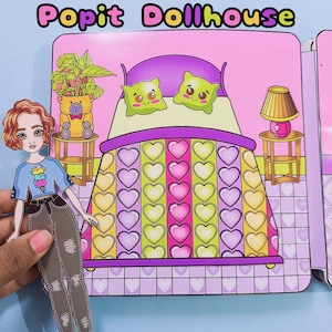 printable Paper Popit Dollhouse, preschool games, Toddler busy book, kit for kids, learning game for kids.