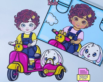 Kit de papel imprimible para proyecto: Moto de bebé, juguete para niños. Juegos preescolares.