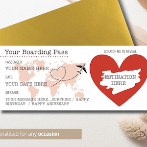 Carte d'embarquement personnalisée pour anniversaire à gratter, carte d'embarquement à gratter pour des vacances surprise, billet pour une destination de vacances surprise, cadeau de vacances,