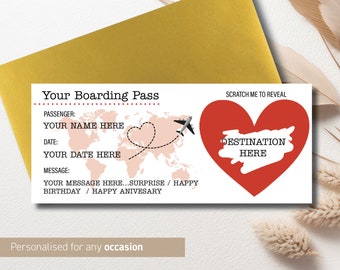 Birthday Personalised Scratch Reveal Boarding Pass, Scratch Reveal For Surprise Holiday, Surprise Holiday Destination Ticket, Holiday Gift,