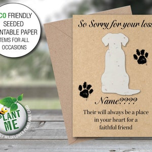 Carte de deuil pour chien Envoyez vos condoléances avec une carte de deuil personnalisée pour animal de compagnie Carte ensemencée à planter Bee Friendly Désolé pour votre perte 05