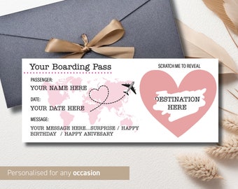 Personalised Scratch Reveal Boarding Pass, Scratch Reveal For Surprise Holiday, Surprise Holiday Destination Ticket, Holiday Gift, Fake Pass