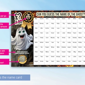 GHOST Adivina el nombre del juego de recaudación de fondos de tarjetas rasca y gana Feria de Halloween Tarjeta rasca y combina a5 - a4 - a3 34