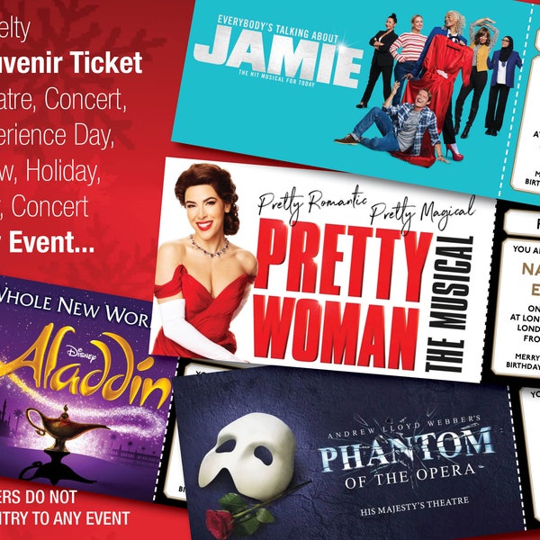 Personalised Birthday Theatre Ticket | Event Ticket | Show Ticket | Surprise Voucher | Musical Ticket | Memorabilia Souvenir Ticket Concert