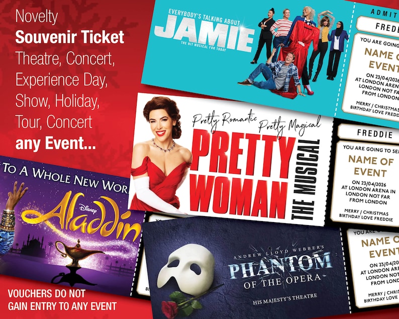 Personalised Birthday Theatre Ticket Event Ticket Show Ticket Surprise Voucher Musical Ticket Memorabilia Souvenir Ticket Concert image 1