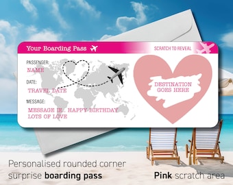 Scratch Holiday Reveal Card, Surprise Scratch Card, Personalised Travel Ticket Gift, Foil Holiday Scratch To Reveal Gift Boarding Pass & Tag