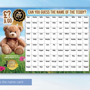 Teddy Guess The Name of the Scratchcard Fundraising Game Teddy Bear Fete Fair Fayre Tarjeta para rascar y combinar a5 - a4 - a3 36