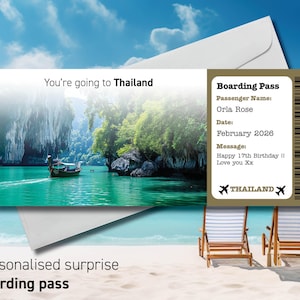 Boarding Pass to THAILAND, Surprise Trip to Paris, Surprise Boarding Pass Ticket, Flight Ticket, Boarding Pass Gift, envelope & Free Tag 20
