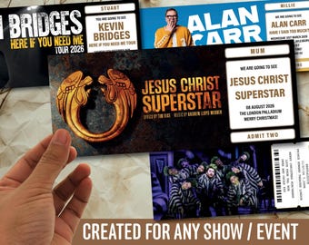 Entrada personalizada para espectáculo de teatro, gira de comedia, vale para Navidad o cumpleaños, etiqueta de regalo GRATIS 51