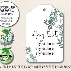 30 x Étiquette-cadeau recyclée personnalisée Merci pour étiquettes-cadeaux pour mariage, baby shower, anniversaires, graines sauvages, carte à planter, Eucalyptus 110 e
