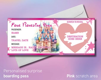 Disneyland Paris Scratch Off Boarding Pass, Disney Surprise Holiday, Personalised Disney Airplane Ticket, Scratch & Reveal Destination 16