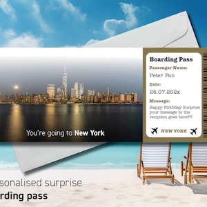 Boarding Pass New York, Surprise Trip to New York, Surprise Boarding Pass Ticket, Flight Ticket Boarding Pass Gift with envelope Free tag 20