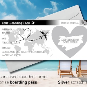 Personalised Scratch Reveal Boarding Pass anniversary present voucher for a holiday vacation birthday surprise fathers day FREE gift tag