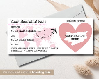 Personalised Scratch Reveal Boarding Pass, Scratch Reveal For Surprise Holiday, Surprise Holiday Destination Ticket, Holiday Gift, Fake Pass