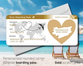 Personalised Scratch Reveal Boarding Pass, Scratch Off Surprise Boarding Card, Heart Reveal Boarding Pass for Surprise Holiday Destination