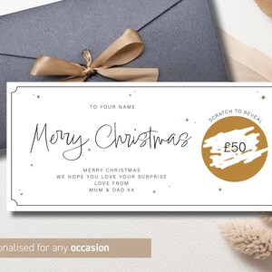 Biglietto gratta e vinci a sorpresa di Buon Natale, personalizzato, per ogni occasione, busta con nastro 27