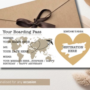 Carta d'imbarco personalizzata con gratta e vinci per compleanno, gratta e vinci per vacanze a sorpresa, biglietto per vacanze a sorpresa, regalo per le vacanze
