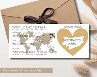 Birthday gift Personalised Scratch Reveal Boarding Pass, Scratch Reveal For Surprise Holiday, Surprise Holiday Destination Ticket, fake 28