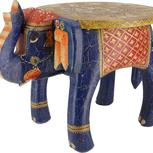 Objet déco, banc fleuri en forme d'éléphant - bleu - 21x29x19 cm