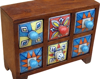 Apothecary cabinet with colorful ceramic drawers - 3*2 compartments model 2 - 16x22x8 cm