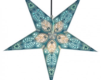 Étoile de l'Avent pliable en papier lumineux, poinsettia 60 cm - Menor turquoise