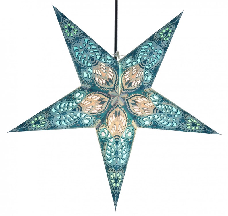 Faltbarer Advents Leucht Papierstern, Weihnachtsstern 60 cm Menor türkis Ohne Verstromung