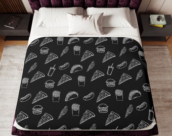 Essen Decke, Taco Decke, Pizza Decke, Snack Decke, Eis Decke, Feinschmecker Decke, lustige Decke, schwarz weiße Decke, Geschenk