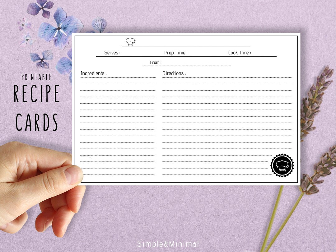 Printable Recipe Cards for Recipe Box Organization 4x6 and 8.5x11 Sizes