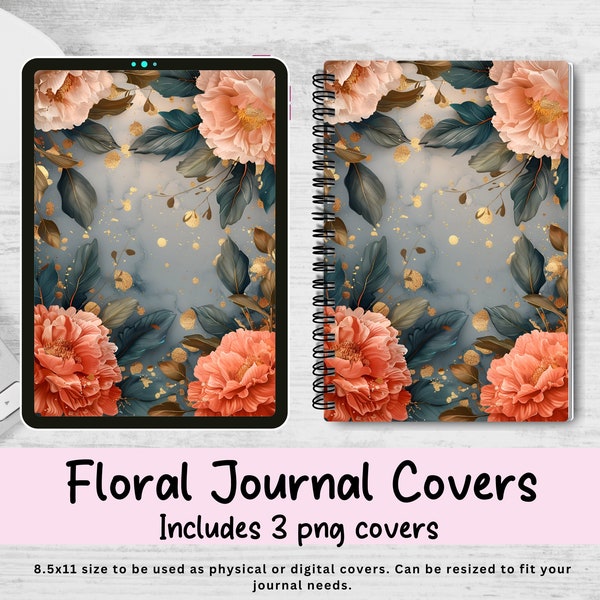 Journal Cover Bundle - 3 Floral Covers, 8.5x11, Customizable for Journals & Planners, Notebook Cover, Planner Cover. Printable Journal Cover