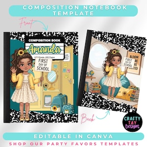 Editable Composition Notebook Cover Template | First Day of School | Back to School Canva Template | Personalized Printable School Supplies
