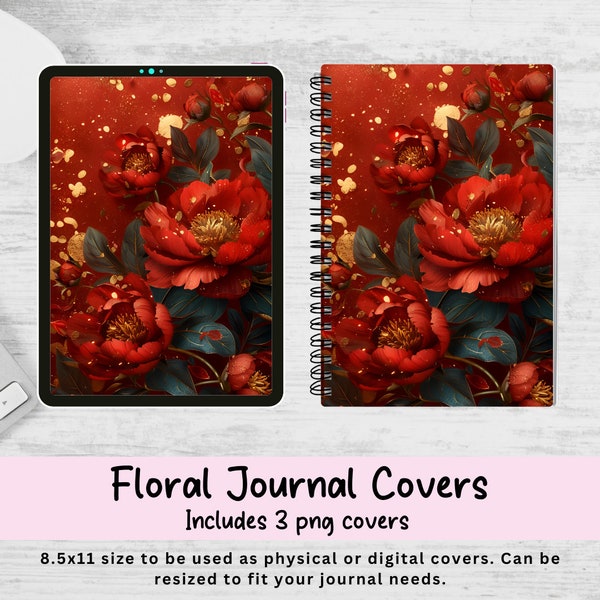 Journal Cover Bundle - 3 Floral Covers, 8.5x11, Customizable for Journals & Planners, Notebook Cover, Planner Cover. Printable Journal Cover