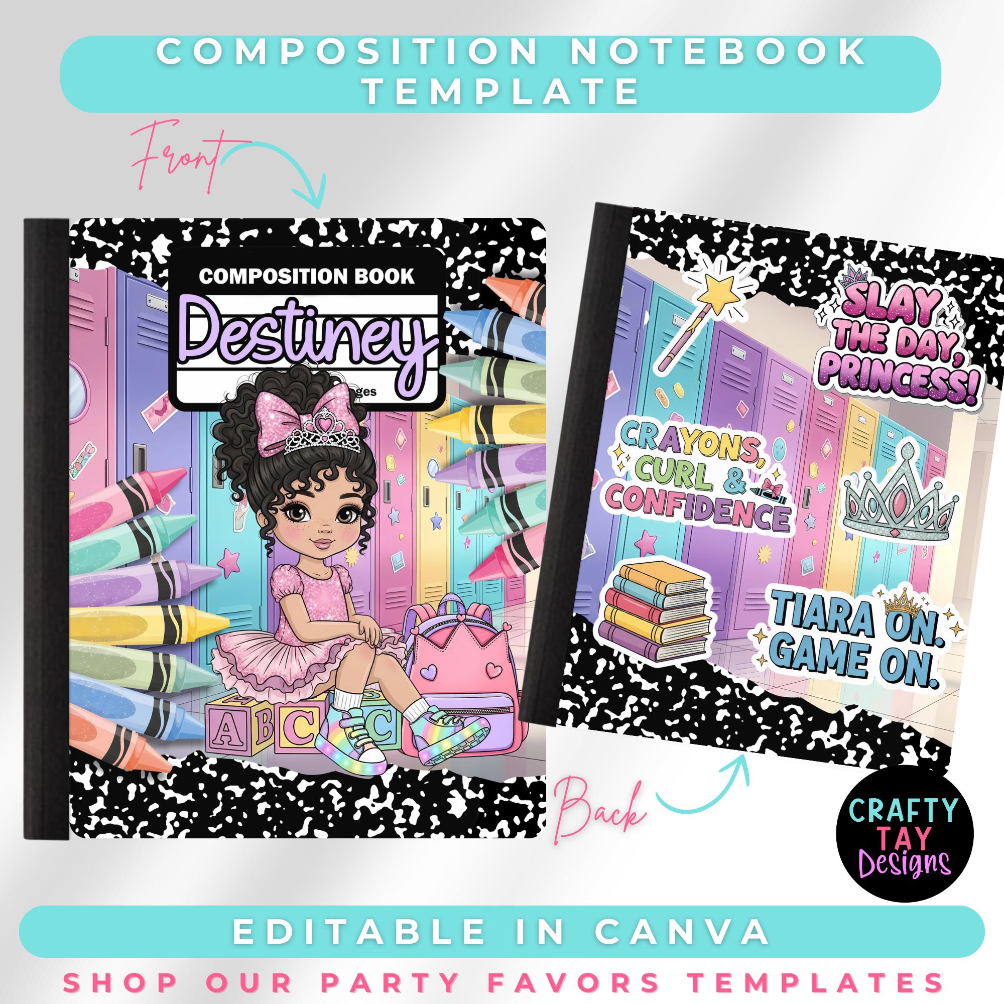 Editable Composition Notebook Cover Template | Kindergarten Princess ...