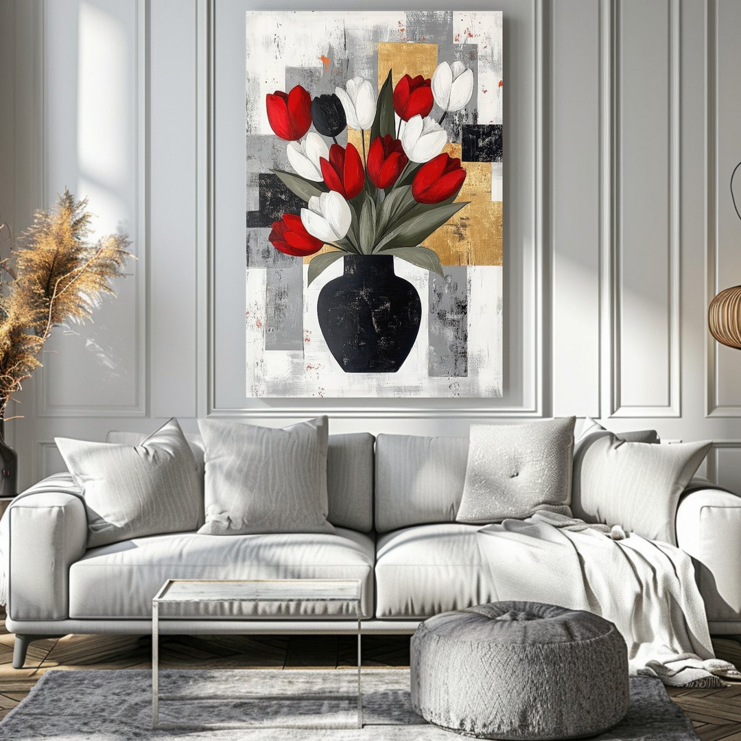 Modern Tulip Vase Art Print Bold Floral Wall Art Instant Download ...