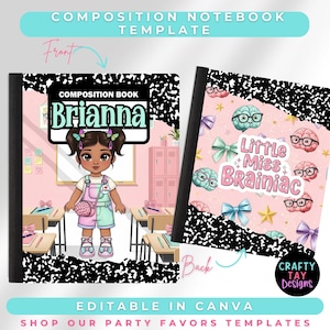 Editable Composition Notebook Cover Template | | Back to School Canva Template | Personalized Printable School Supplies