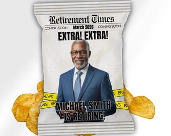 Editable Retirement Chip Bag Template | Custom Canva Party Favor Design | Printable & Editable Chip Bag Template