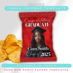 Red Graduation 2025 Chip Bag Template | DIY Party Favor Design | Instant Download | Fully Editable in Canva | Digital Party Favor Wrapper