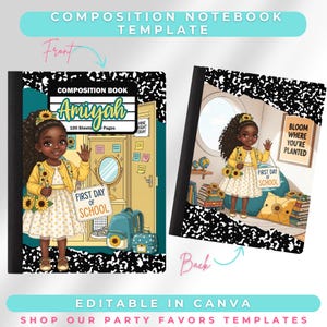 Editable Composition Notebook Cover Template | First Day of School | Back to School Canva Template | Personalized Printable School Supplies