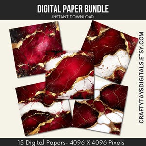 Elegant Red and Gold Marble Digital Paper Bundle | Agate Marble Textures Wallpaper Backgrounds | High-Resolution Digital Scrapbook Papers