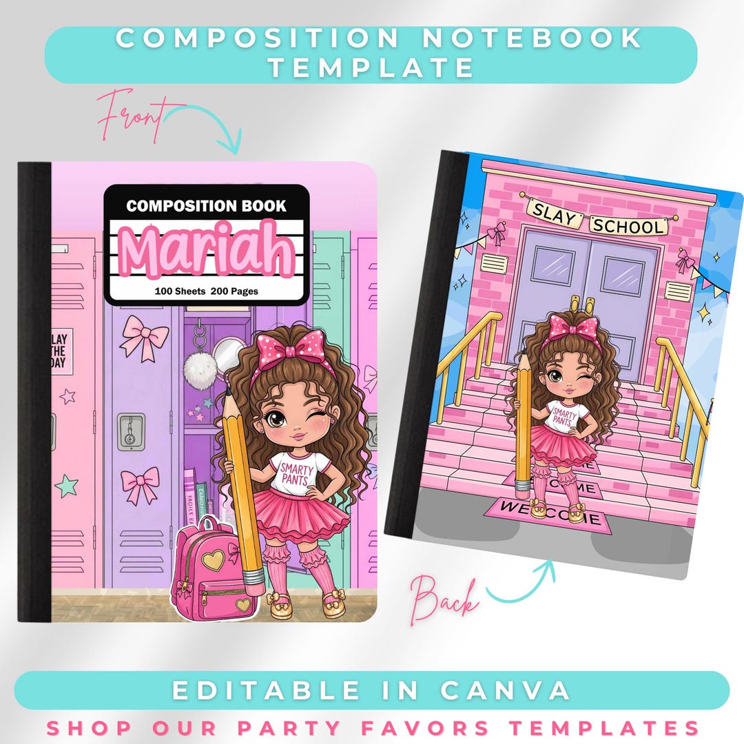 Editable Composition Notebook Cover Template | “smarty Pants” Girl ...