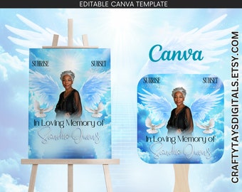 Editable Memorial Sign & Fan Bundle Template | Printable and Editable Canva Template | DIY Printable Memorial Fan | In Loving Memory