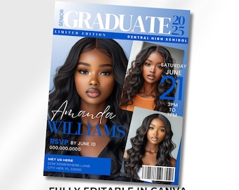 Graduation Magazine Template | Editable Canva Design | Class of 2025 Grad Keepsake | Instant Download | 3 page editable magazine template