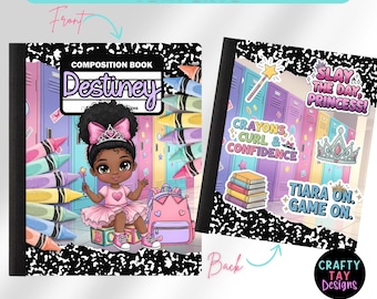Bearbeitbare Komposition Notebook-Cover-Vorlage | Kindergarten Prinzessin | Zurück zu Schule Canva Vorlage | Personalisierte Schulzubehör
