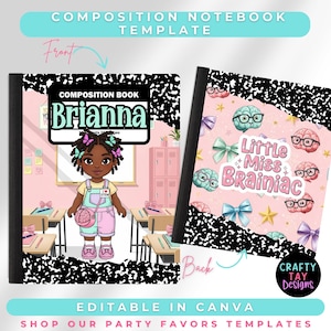 Editable Composition Notebook Cover Template | | Back to School Canva Template | Personalized Printable School Supplies