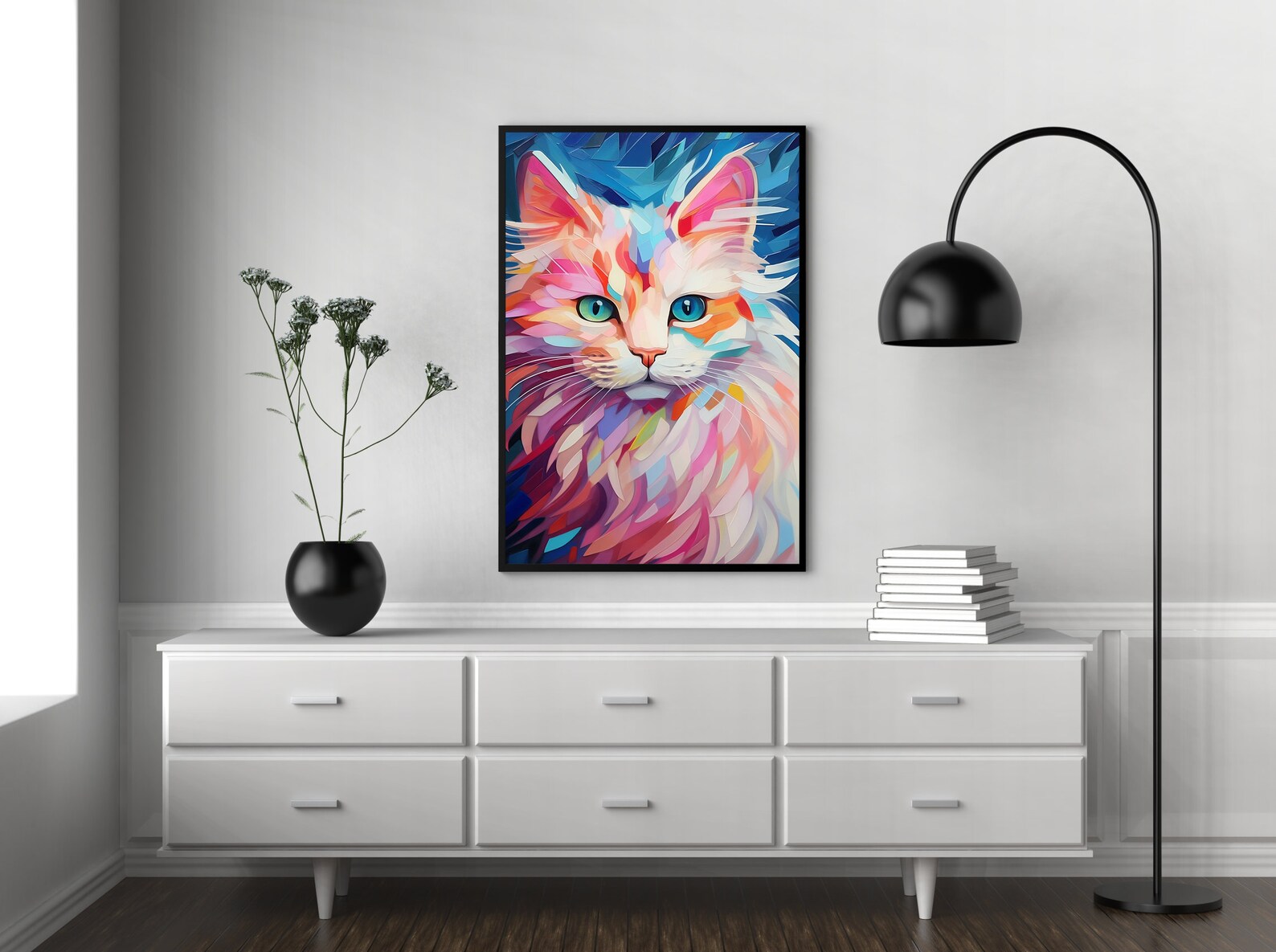 Abstract Cat Wall Art Print Illustration Printable Painting Digital