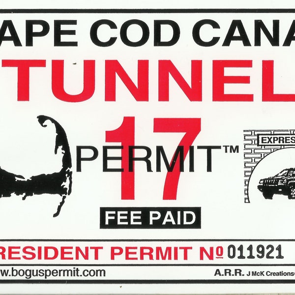 Vintage Cape Cod Bogus Permits 4x6 vinyl stickers Tunnel Permit, cars, trucks, RV, boats, funny stickers, dad jokes, Water bottles, laptops